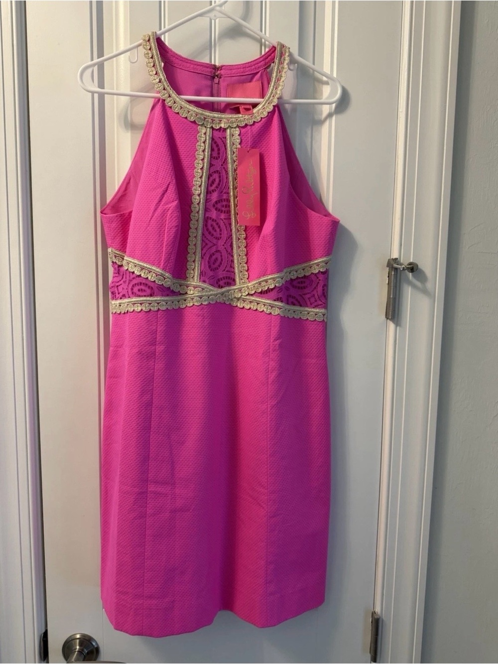 Lilly Pulitzer Layne Shift Dress Mandevilla Pink Gold Lace Size 12 NWT